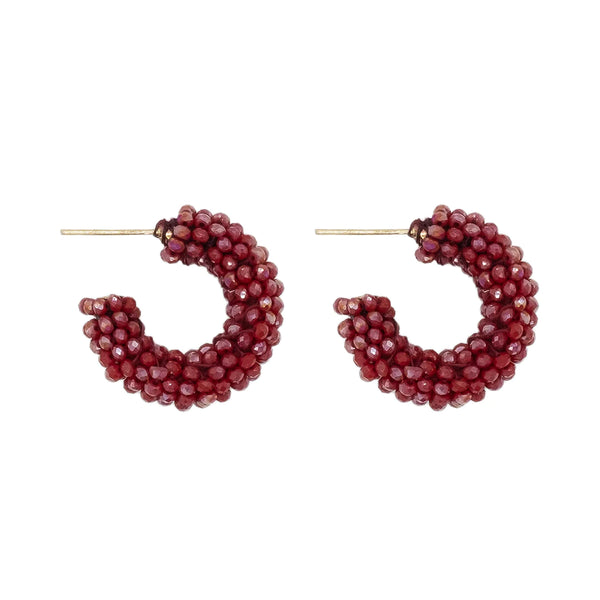 Mini cluster hoop earrings (ruby red)