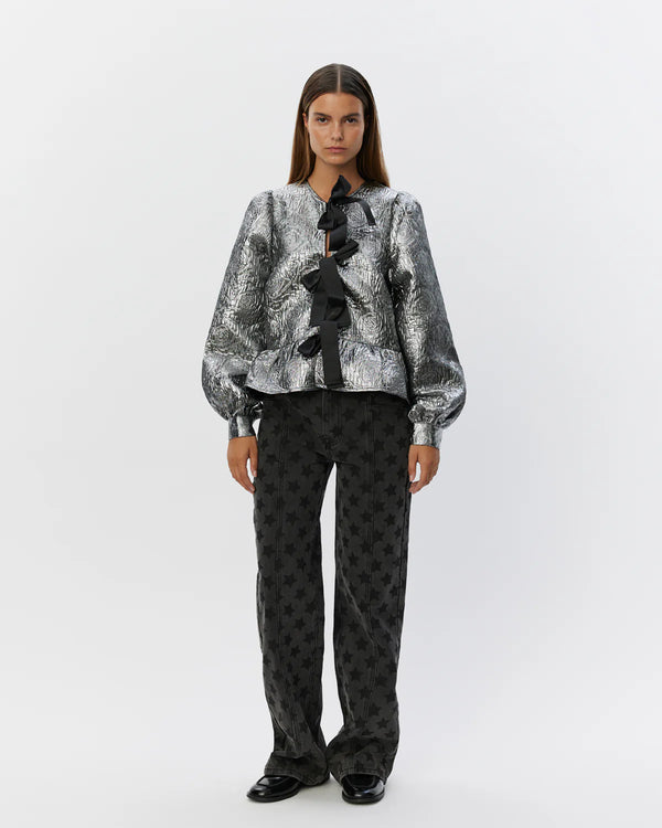 Sofie Schnoor Silver bow blouse shimmery blouse with black bows