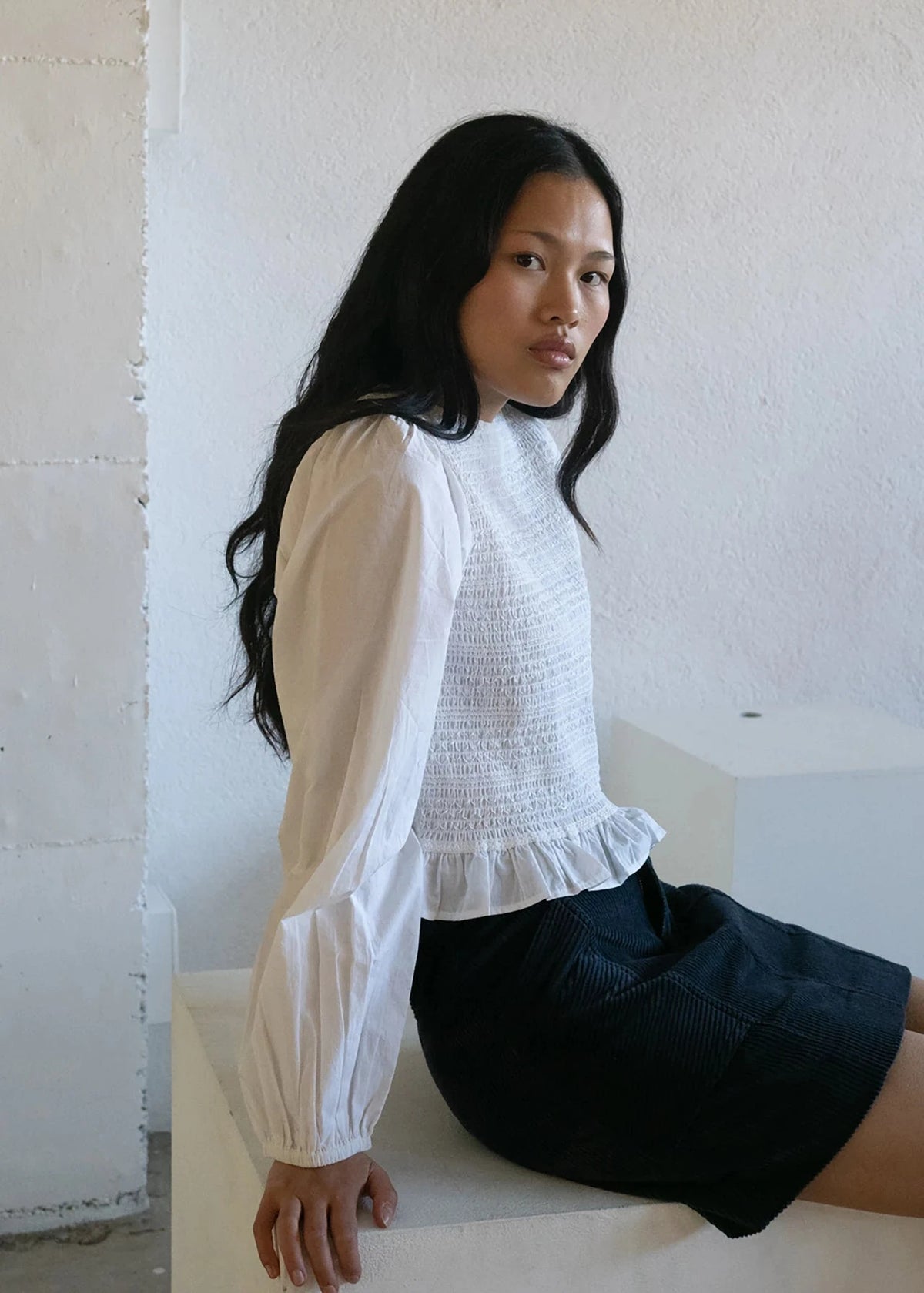 The Tiny Big Sister white smocked blouse Sansom Reed