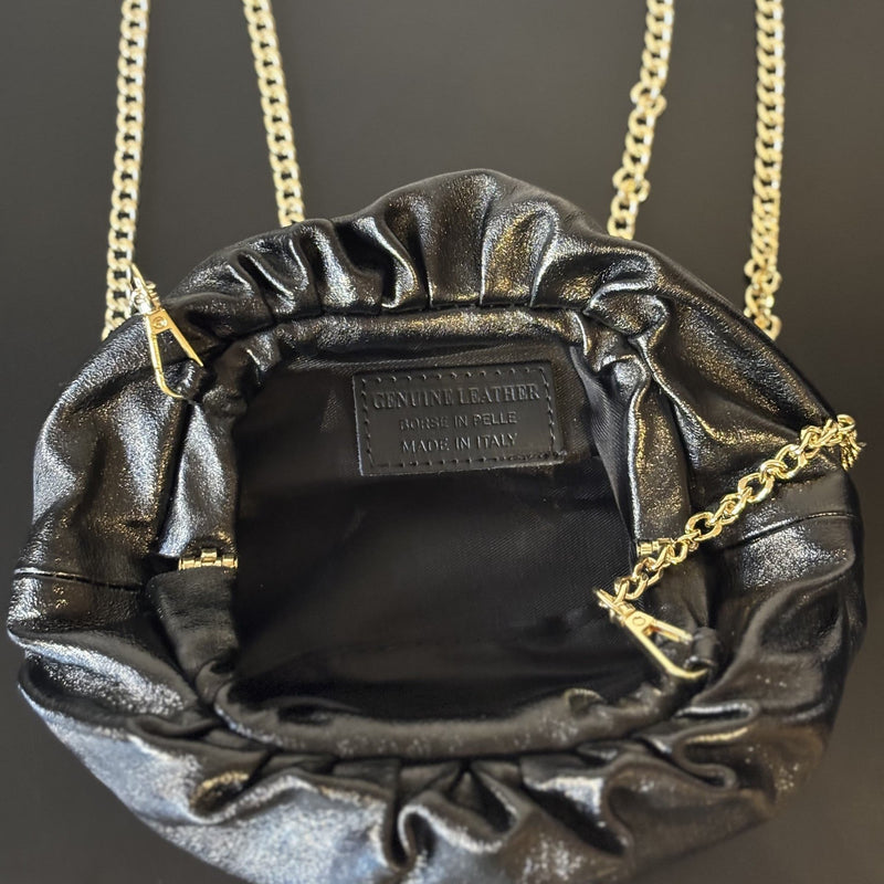 Leather Clutch Bag (Black and Silver)