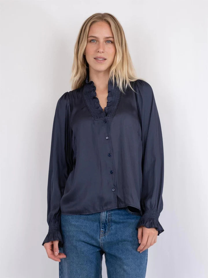Neo Noir Brielle Satin Blouse (Midnight Blue)
