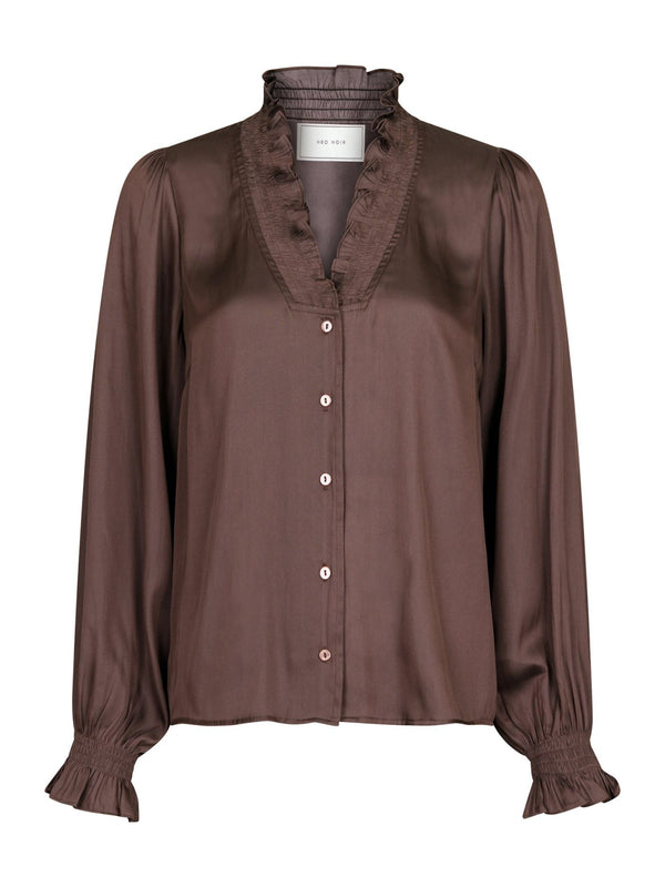 Neo Noir Brielle Satin Blouse (Dark Brown)