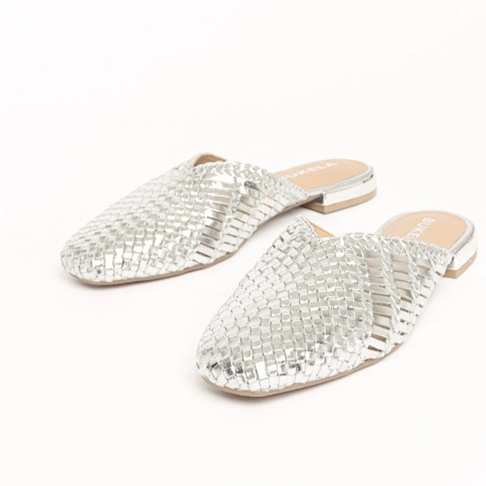 Silver mules flat shop