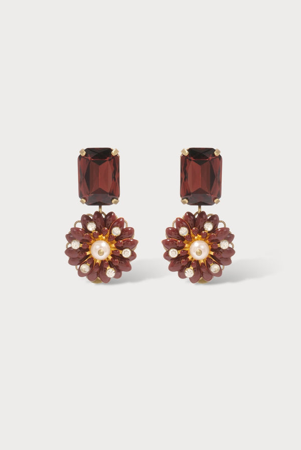 Julie Sion Camellia Strass earrings (burgundy)