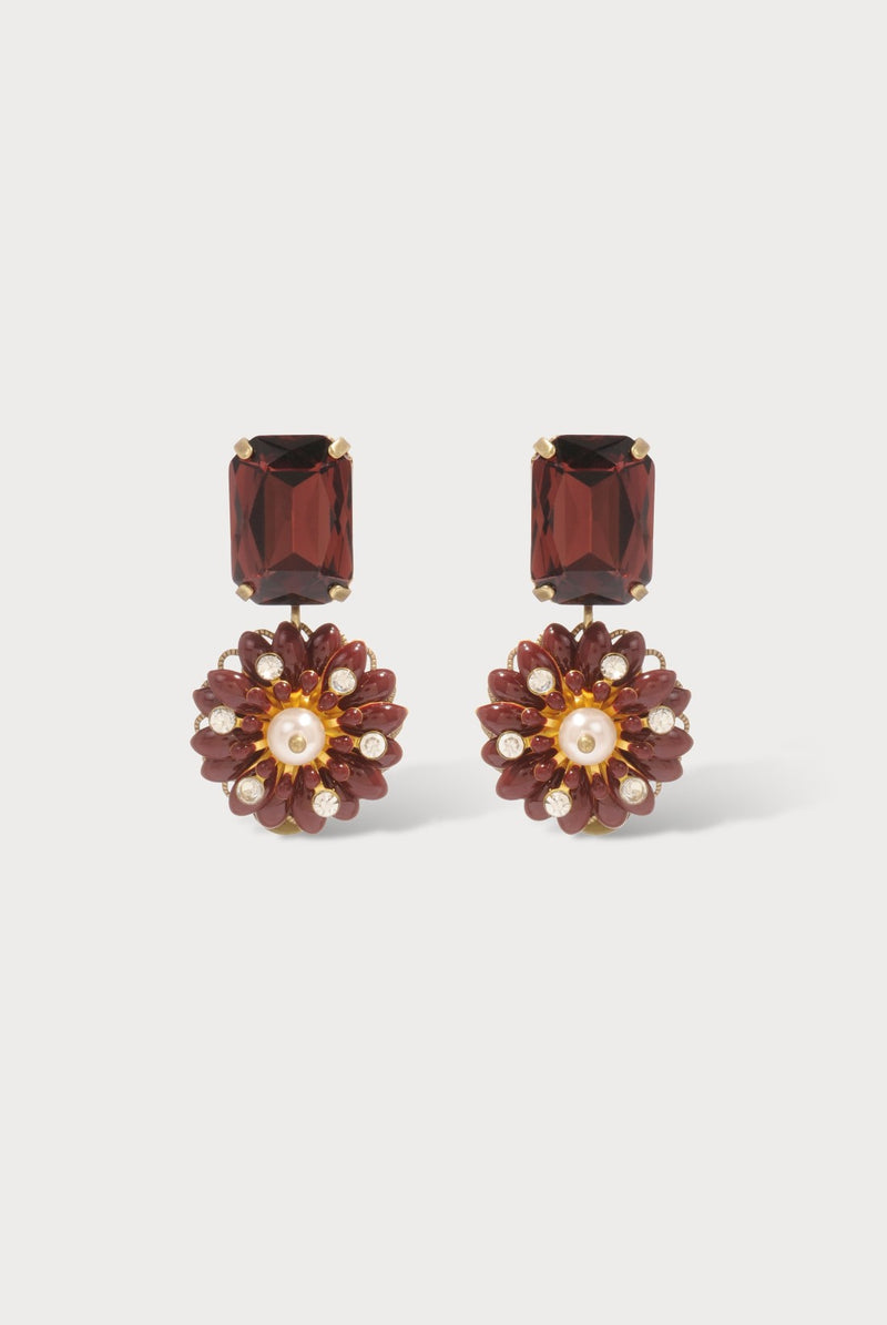 Julie Sion Camellia Strass earrings (burgundy)