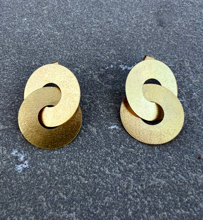 Bronze double flat ring Drop Earrings