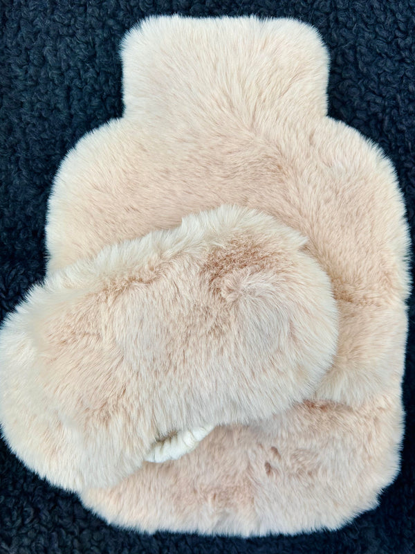 Ridiculously Soft Faux Fur HOT WATER BOTTLE with hand pockets AND matching eye mask