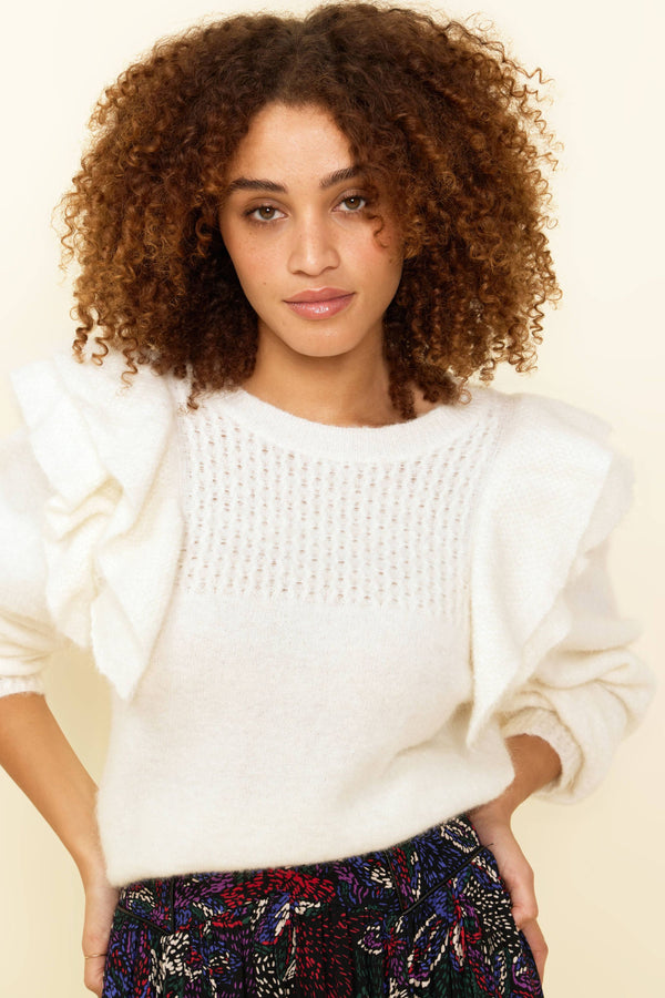 Louizon Ecru Frill Shoulder Jumper