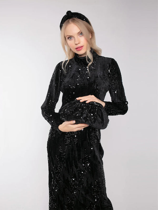 Nooki Velvet Sequin Clutch Bag with strap (Black)