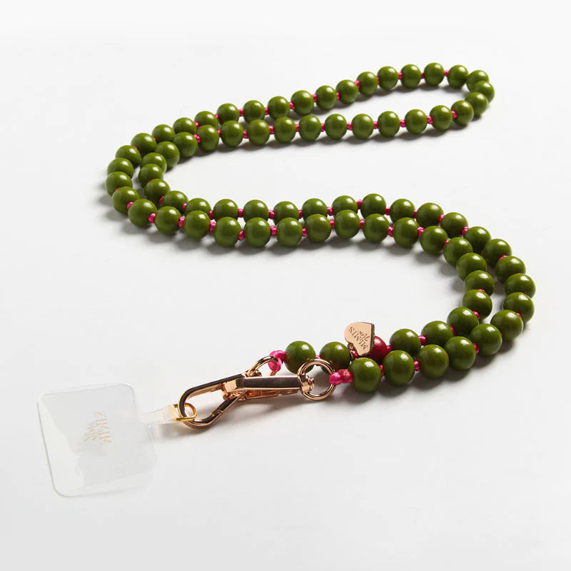 Mobile phone cross body beads strap (olive green)