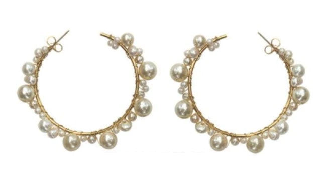 Pearl Orb Cluster Hoop Earrings