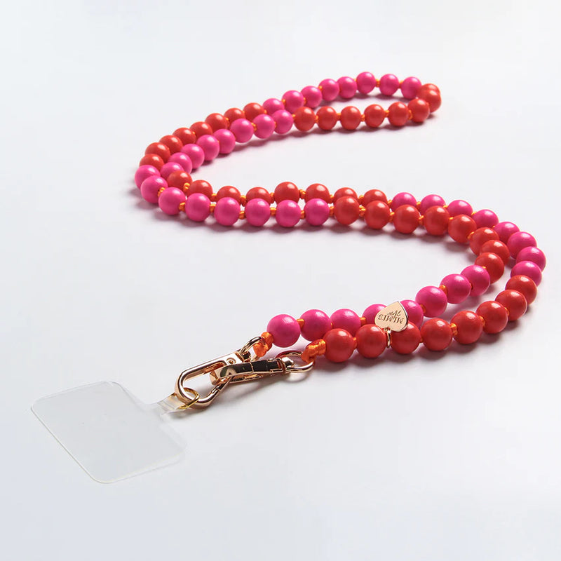 Mobile phone cross body beads strap (pink and orange)