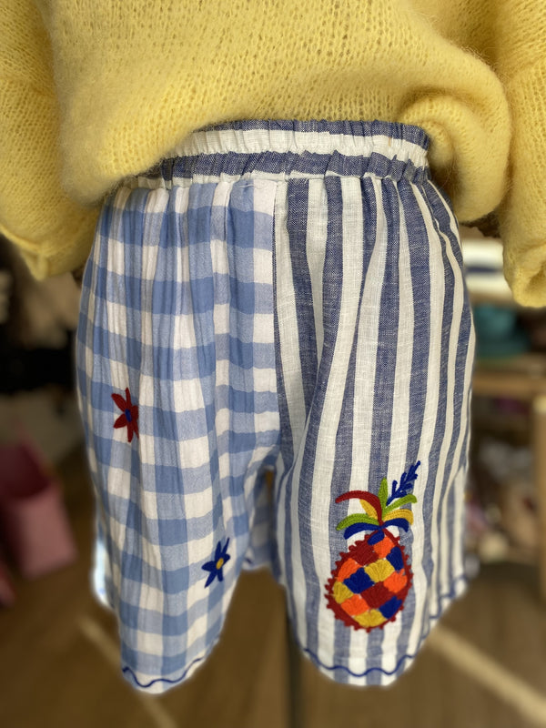 Stripe and gingham embroidered shorts