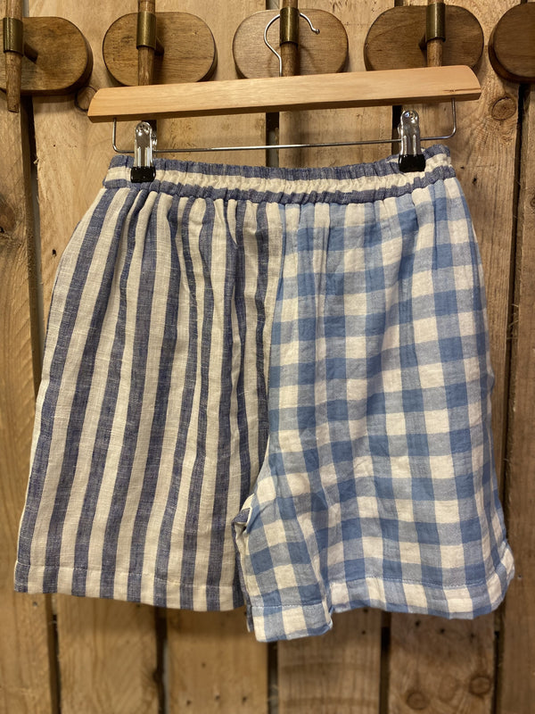 Stripe and gingham embroidered shorts