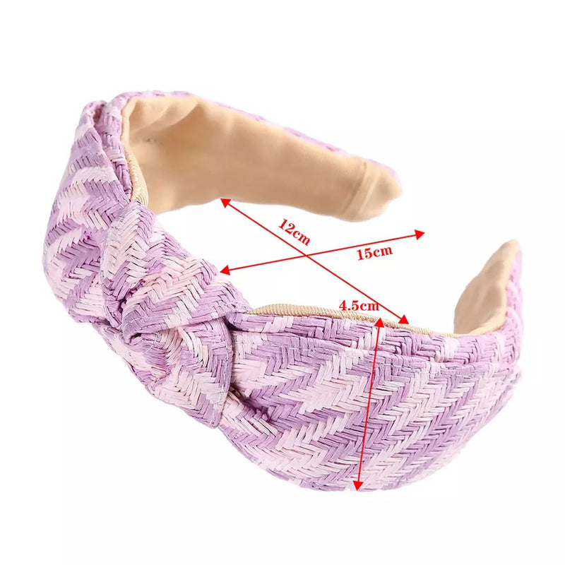Straw Weave Headband (Lilac Houndstooth)