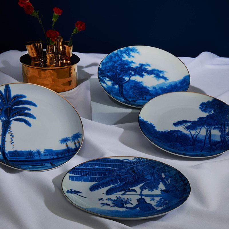 Blue Landscape Set of 4 Plates