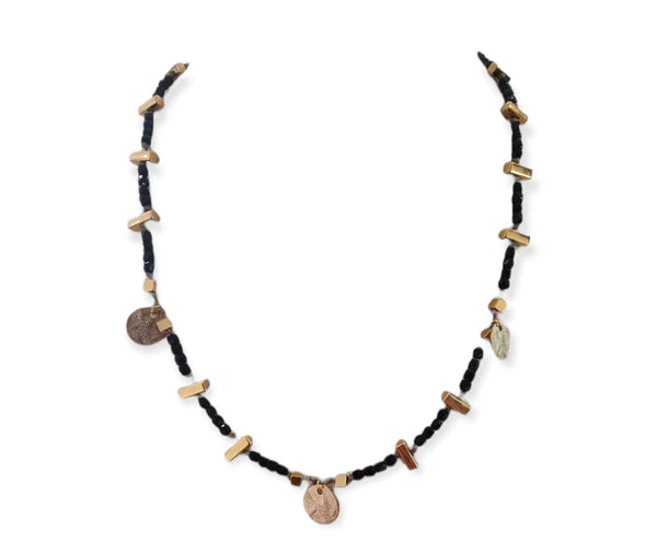 Bronze & Black Circle Charm & Bar Necklace