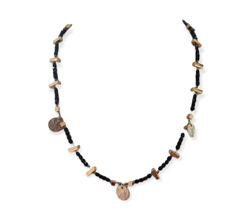 Bronze & Black Circle Charm & Bar Necklace