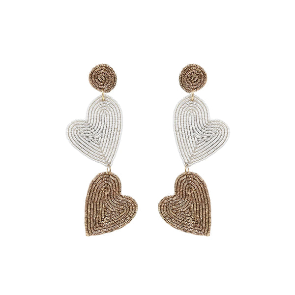 Ivory and Gold Heart Earrings