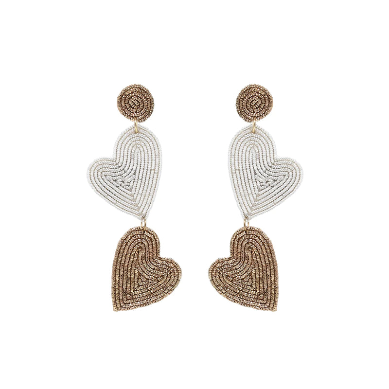 Ivory and Gold Heart Earrings