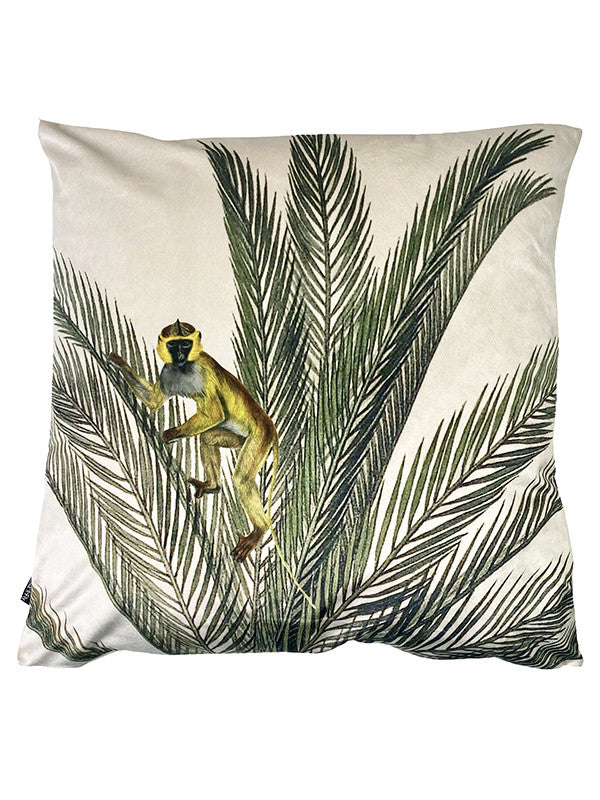 Monkey in Palm Velvet Square Cushion
