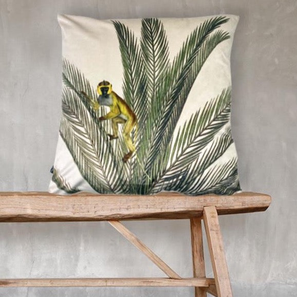 Monkey in Palm Velvet Square Cushion