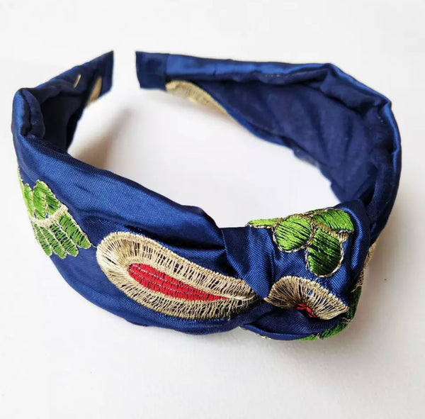 Embroidered Taffeta Knot Headband