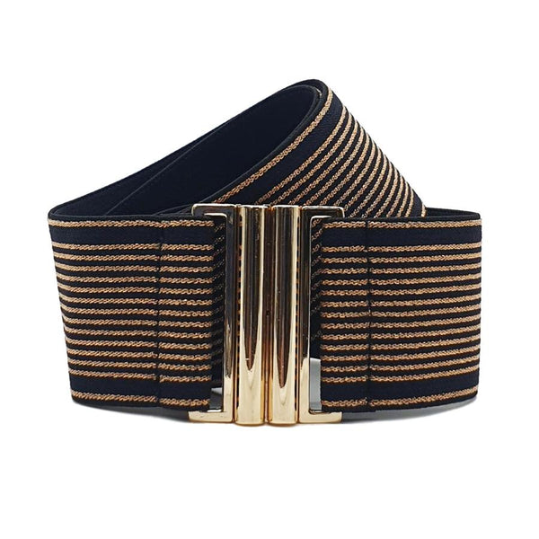 Fine Metallic Gold Stripe Elastic Slide Buckle Belt
