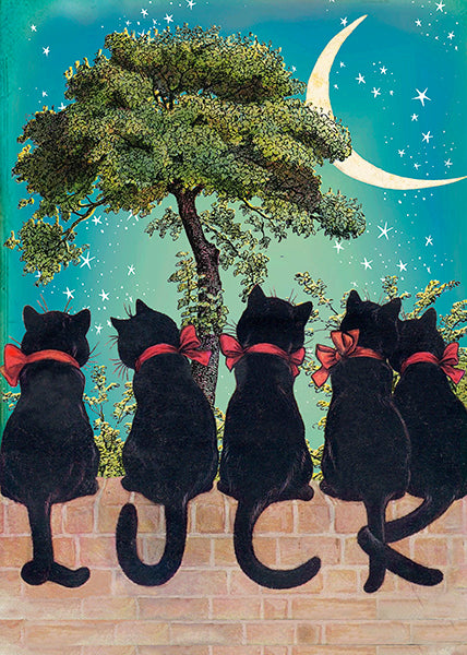 Lucky Cats Under the Moon (Good Luck Card)