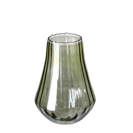 Smokey Green Glass Faceted Vase