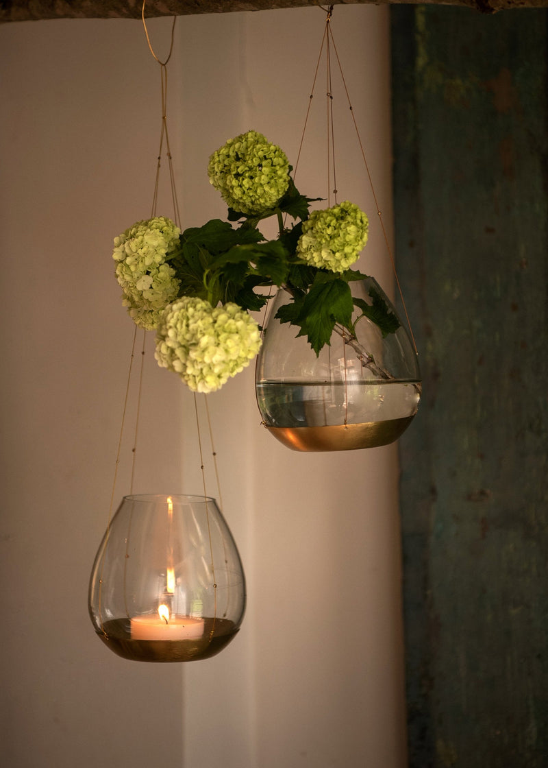Hanging Tea Light Holder - Gold Wire/Gold Base