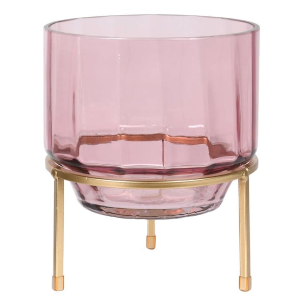Pink Glass Tea Light Holder On Stand