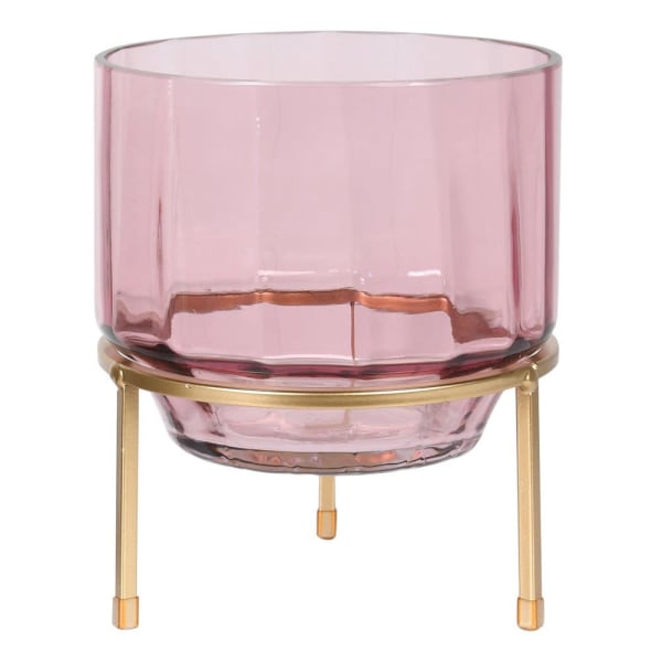 Pink Glass Tea Light Holder On Stand