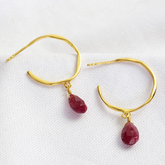 JANUARY STONES: Hoops with Port Red Garnet Droplets
