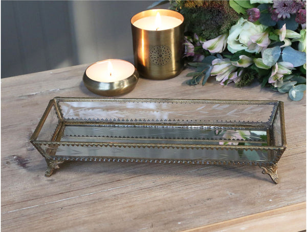 Long Glass and Brass Jewellery Tray