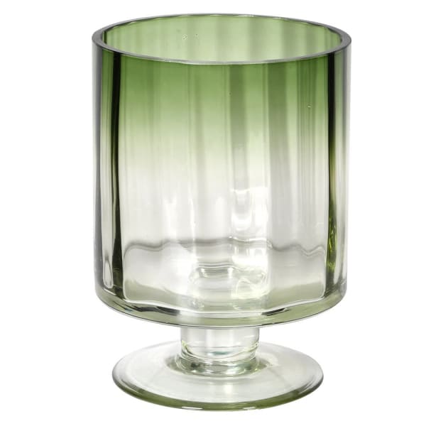Small Green Glass Optic Hurricane Vase