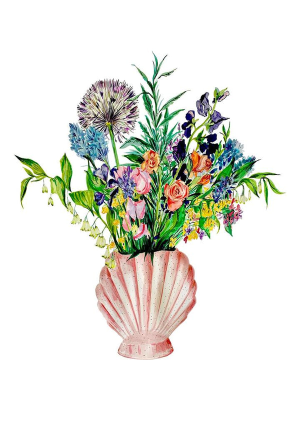 Shell Vase of Garden Blooms