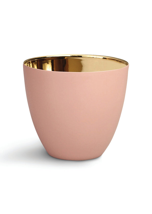 pink tea light holder with gold interior