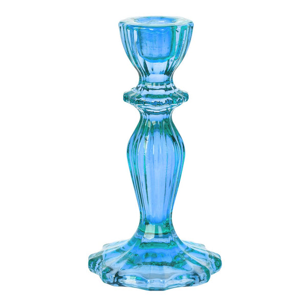 Coloured Glass Candlestick Holder - AQUA BLUE