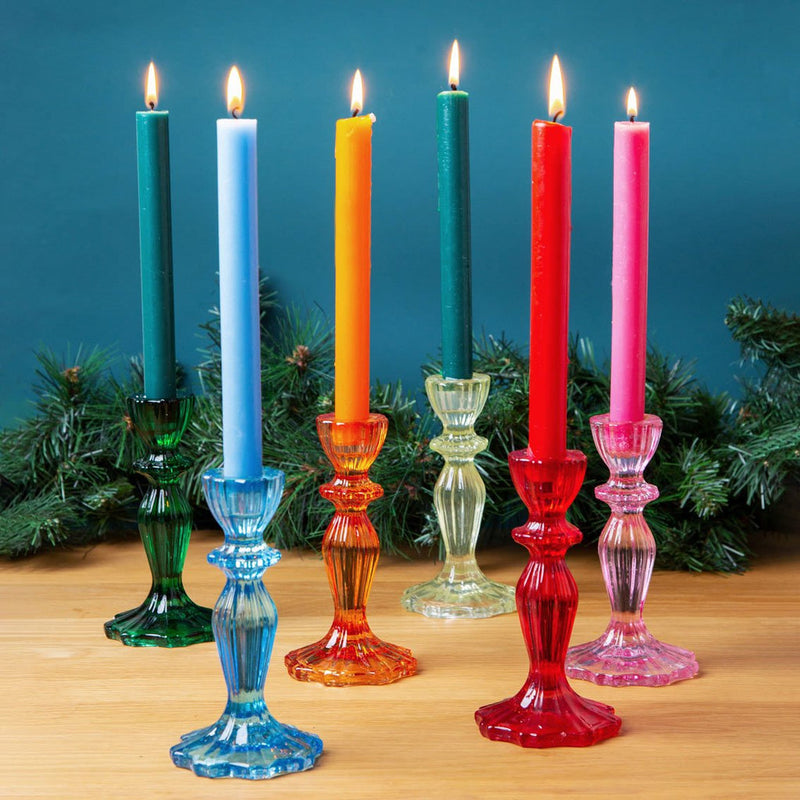 Coloured Glass Candlestick Holder - AQUA BLUE