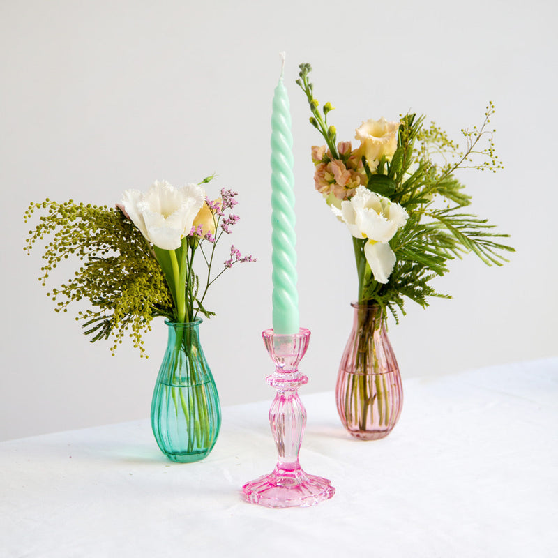 Coloured Glass Candlestick Holder - PINK