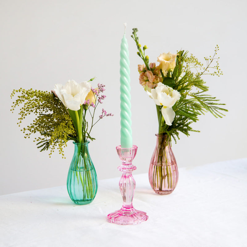 Coloured Glass Candlestick Holder - AQUA BLUE