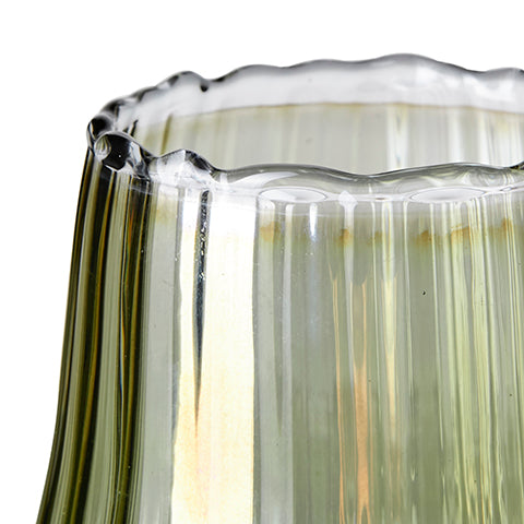 Smokey Green Glass Faceted Vase
