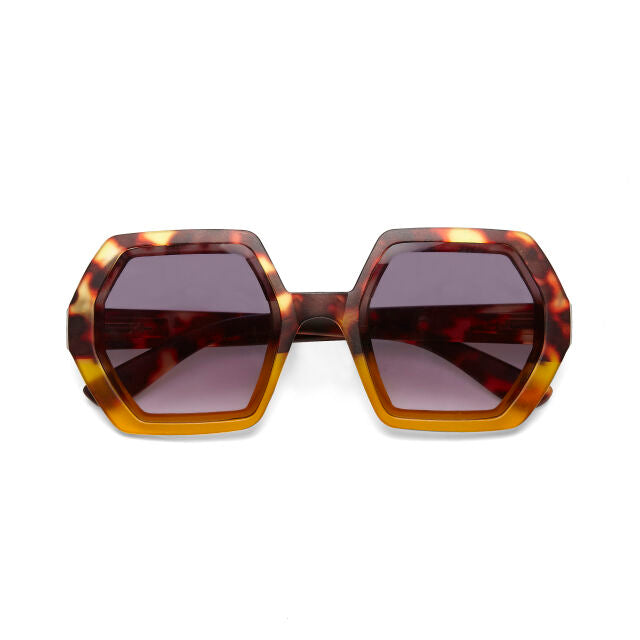 OKKIA Hexagonal Sunglasses in Brown & Amber Tortoiseshell