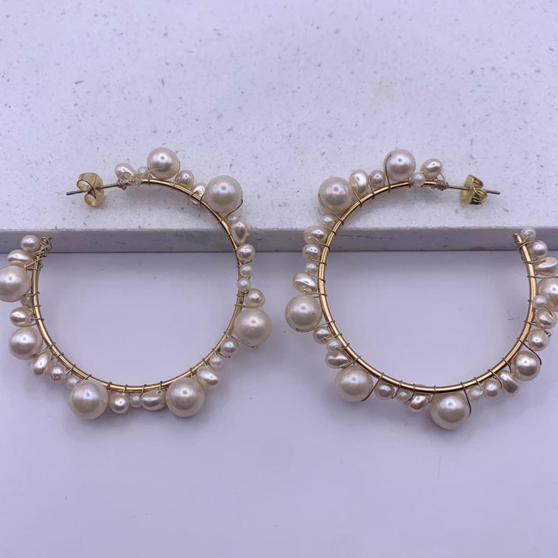 Pearl Orb Cluster Hoop Earrings