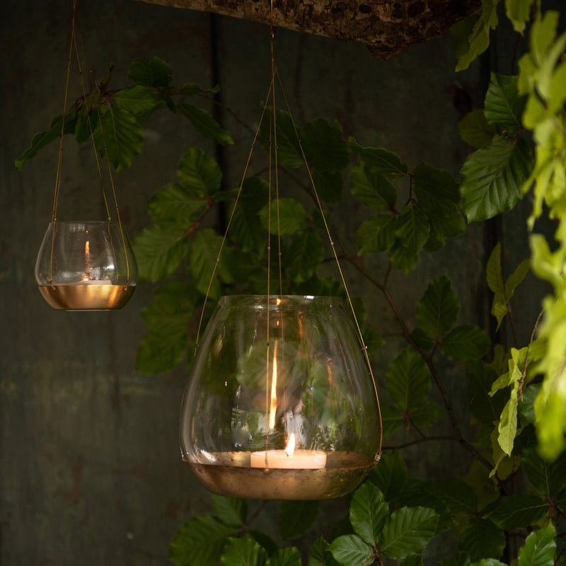 Hanging Tea Light Holder - Gold Wire/Gold Base