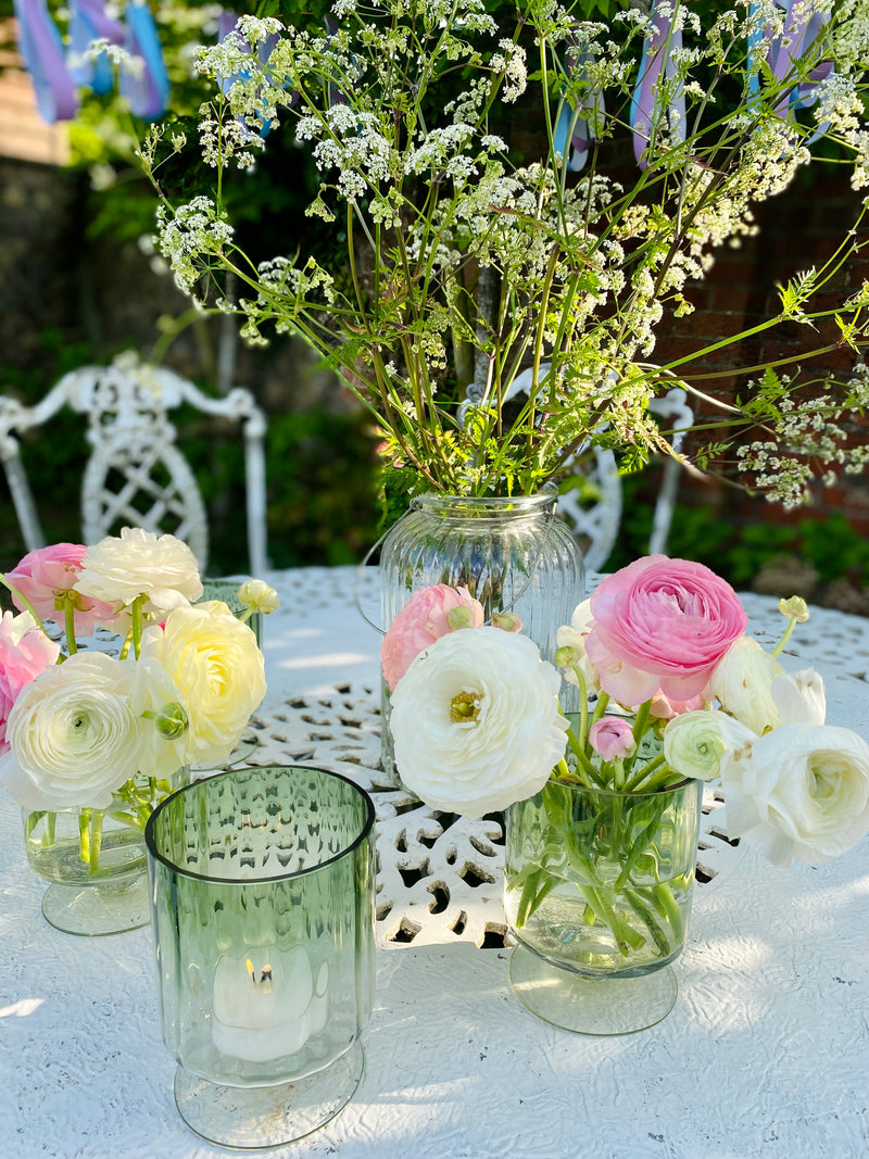 Small Green Glass Optic Hurricane Vase