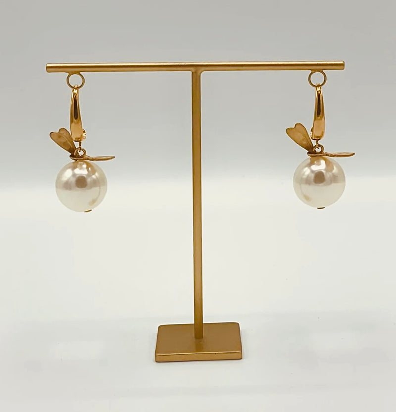 Bronze Dragonfly Pearl Earrings
