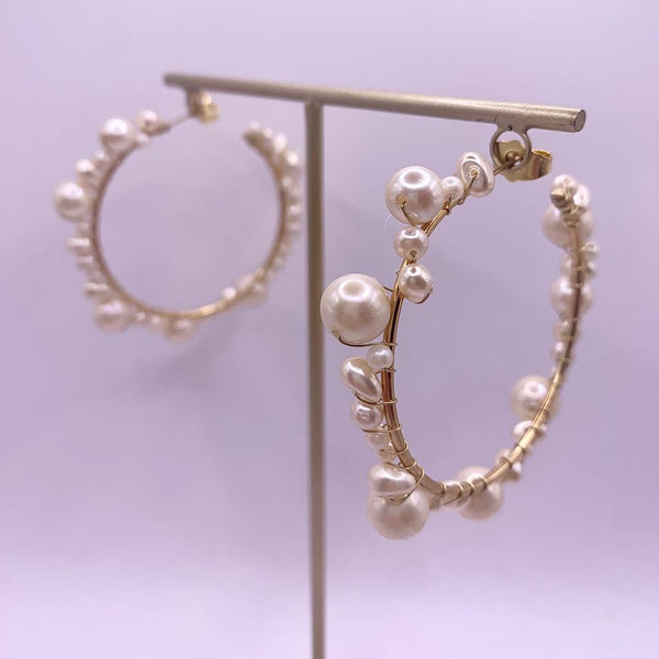 Pearl Orb Cluster Hoop Earrings