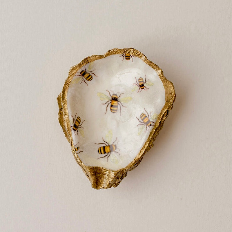 GRIT & GRACE Decoupage Oyster Jewellery Dish (Bees)